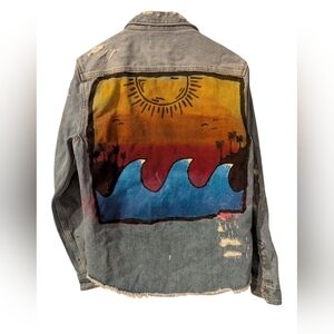 ZARA MAN Painted Denim Jean Jacket Medium Unisex